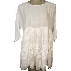 Bamford England x Injiri White with Green Linen Dress Tunic Size XS